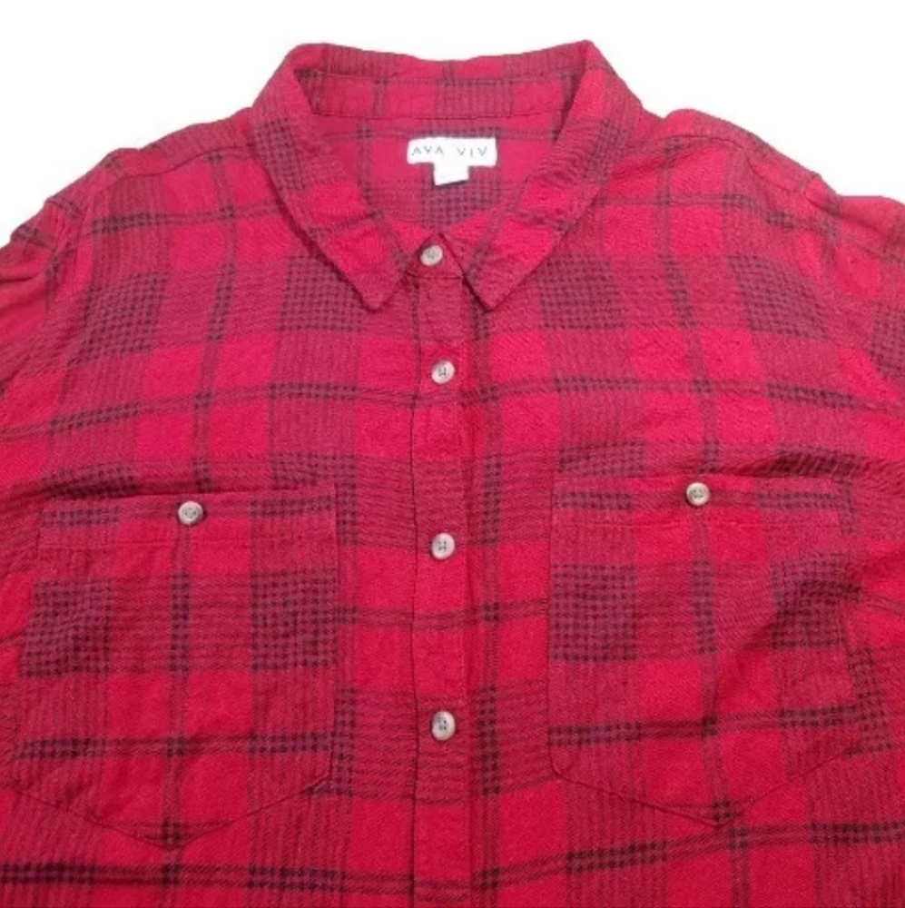 Ava Viv Soft Flannel Shirt Woman Plus 3X Red Plaid Button Preppy Southwestern